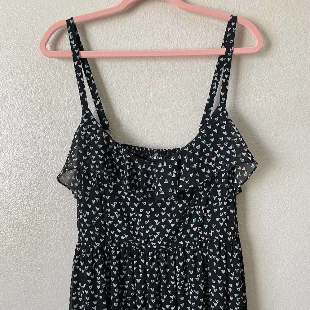 Torrid Mini Dress Size 1X Black White Ditsy Heart Chiffon Ruffle Sleeveless NEW - Picture 5 of 14